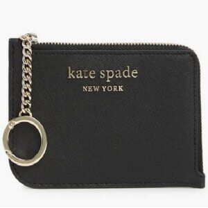 Kate Spade Cameron Saffiano Leather Medium L-Zip Around Card Holder in Black NWT